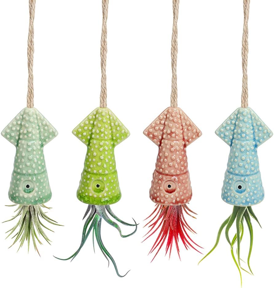 Squid Air Plant Hanger Original, Small Hand Crafted Hanging Squid Air Planter, Octopus Garden, Bring the Beach Home